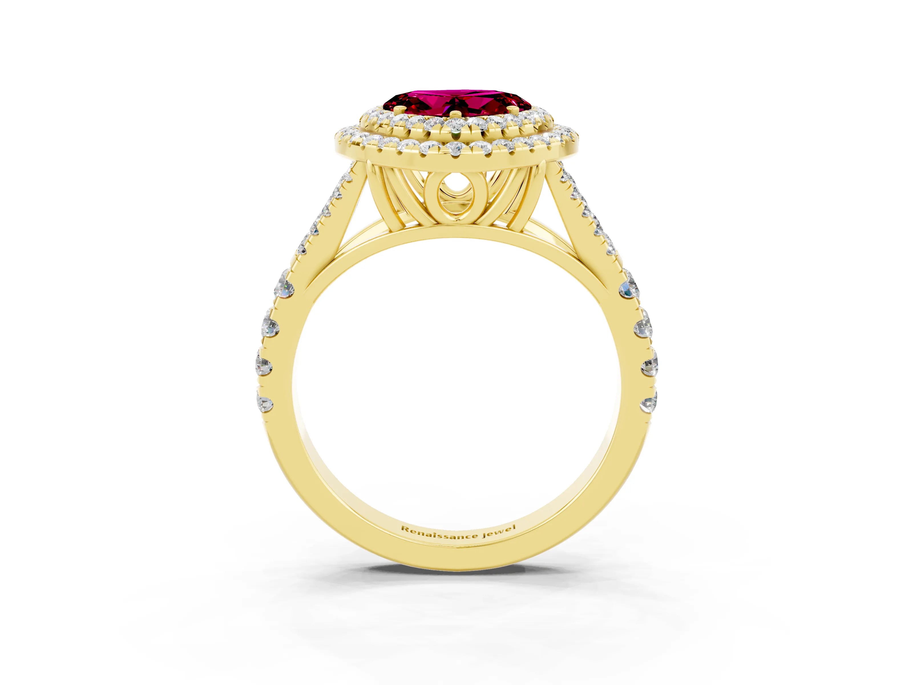 Yellow gold Heart Cut Garnet Pavé Split Shank Double Halo Engagement Ring_3