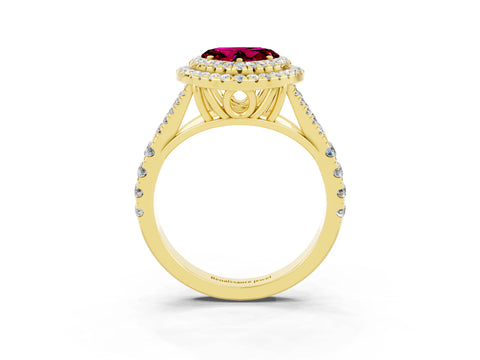 Yellow gold Heart Cut Garnet Pavé Split Shank Double Halo Engagement Ring_3