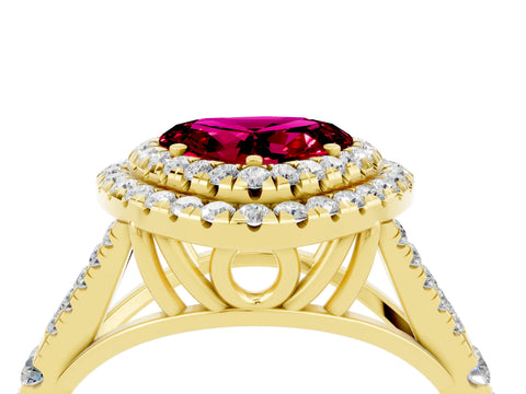 Yellow gold Heart Cut Garnet Pavé Split Shank Double Halo Engagement Ring_4