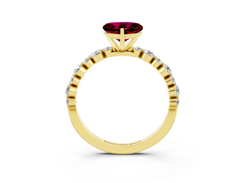 Yellow gold Heart Cut Garnet Prong Set Engagement Ring with Pavé Band_3