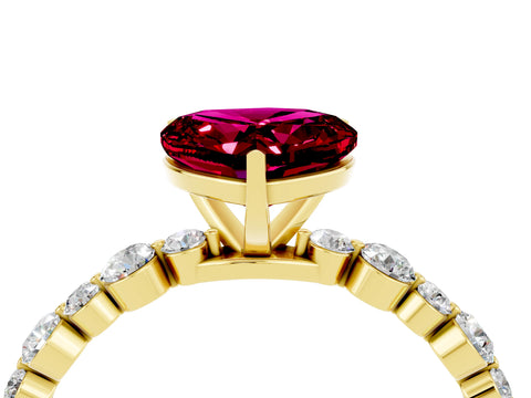 Yellow gold Heart Cut Garnet Prong Set Engagement Ring with Pavé Band_4