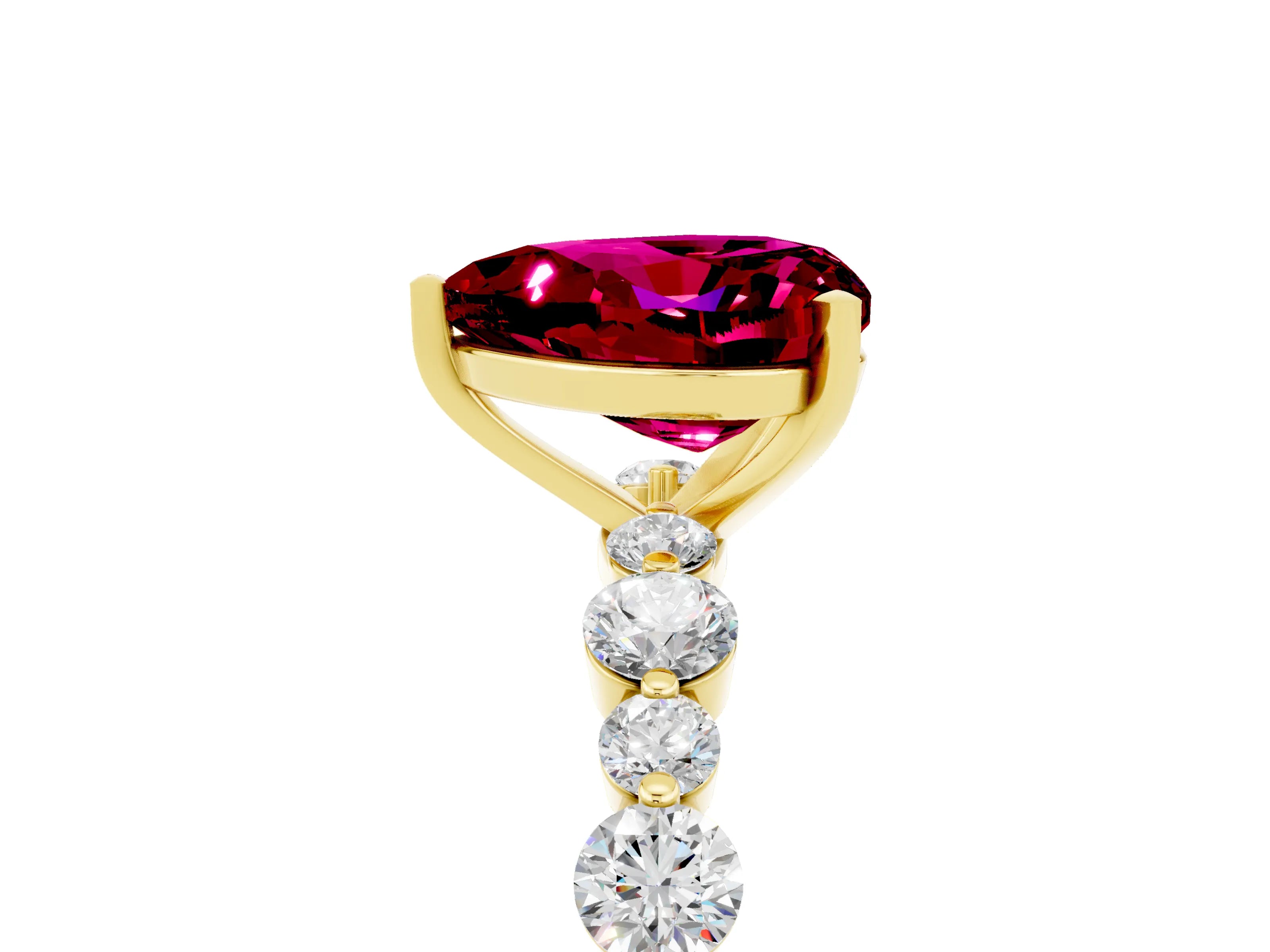 Yellow gold Heart Cut Garnet Prong Set Engagement Ring with Pavé Band_5