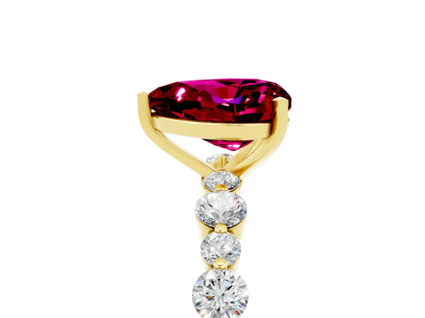 Yellow gold Heart Cut Garnet Prong Set Engagement Ring with Pavé Band_5