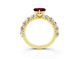 Yellow gold Heart Cut Garnet Prong Setting with Side Stones on a Pave Band_3