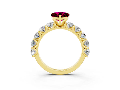 Yellow gold Heart Cut Garnet Prong Setting with Side Stones on a Pave Band_3