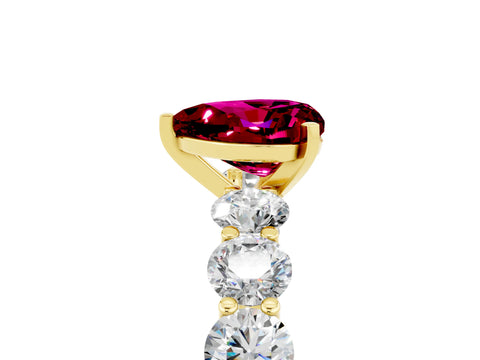Yellow gold Heart Cut Garnet Prong Setting with Side Stones on a Pave Band_5