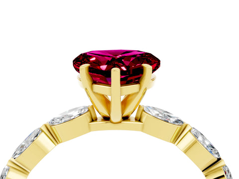 Yellow gold Heart Cut Garnet Ring with Marquise Side Stones and Prong Setting_4