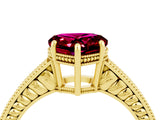 Yellow gold Heart Cut Garnet Ring with Milgrain Pavé Band and Four-Prong Setting_16