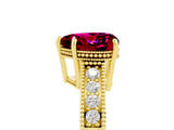Yellow gold Heart Cut Garnet Ring with Milgrain Pavé Band and Four-Prong Setting_17