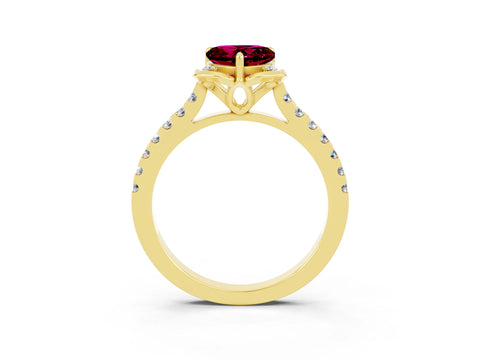 Yellow gold Heart Cut Garnet Ring with Pavé Band and Floral Prong Setting_3