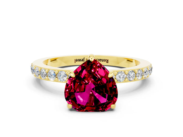 Yellow gold Heart Cut Garnet Pavé Engagement Ring with Round  Accents and Prong Setting