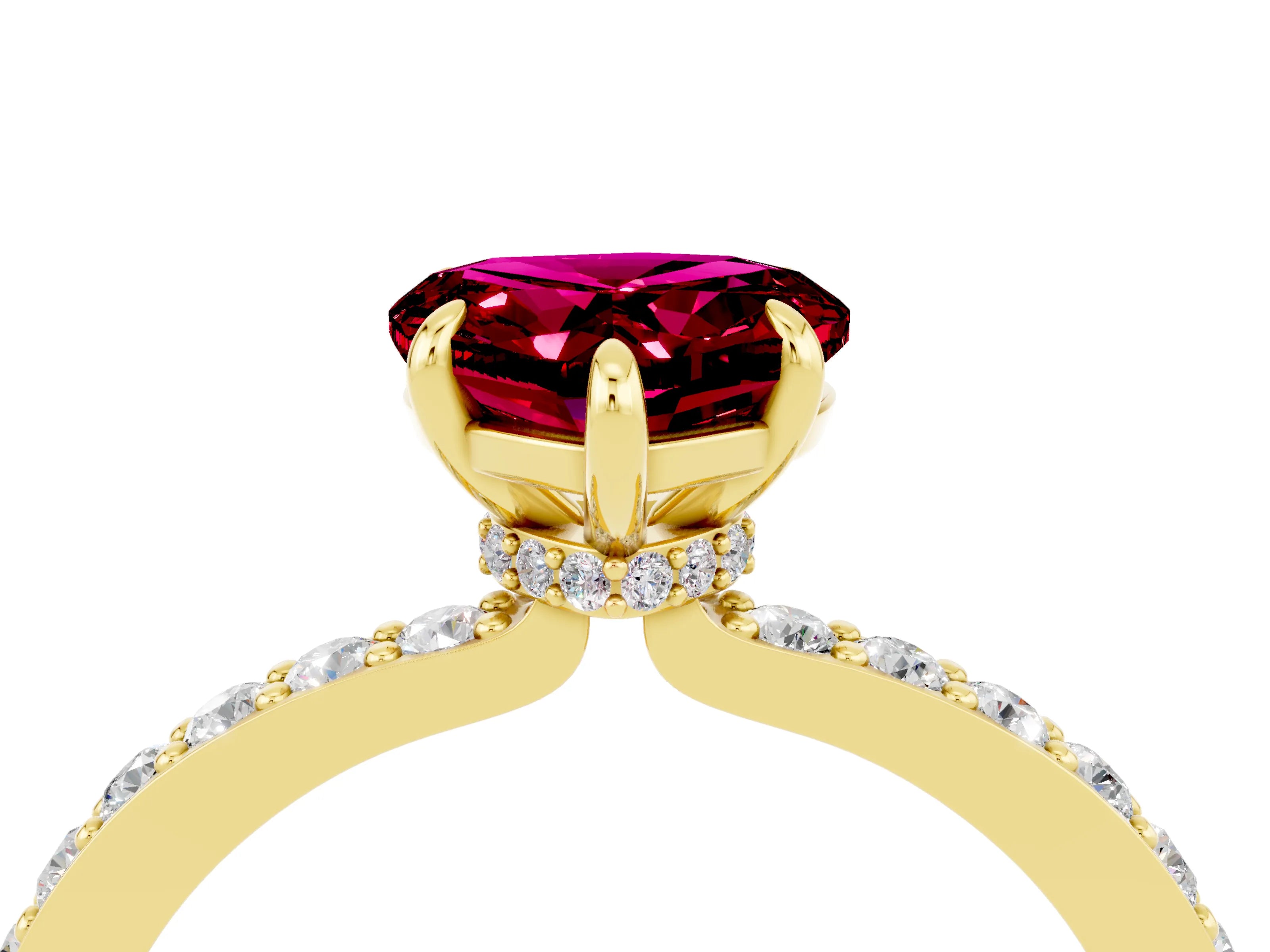 Yellow gold Heart Cut Garnet Ring with Pavé Band and Four-Prong Setting_4