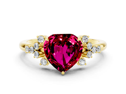 Yellow gold Heart Cut Garnet Ring with Side Stones and Four-Prong Setting_36