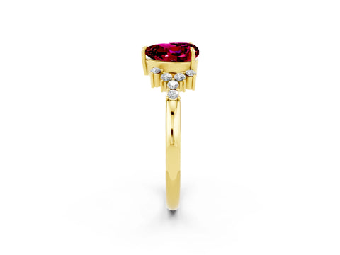 Yellow gold Heart Cut Garnet Ring with Side Stones and Four-Prong Setting_38
