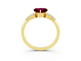Yellow gold Heart Cut Garnet Ring with Side Stones and Four-Prong Setting_39