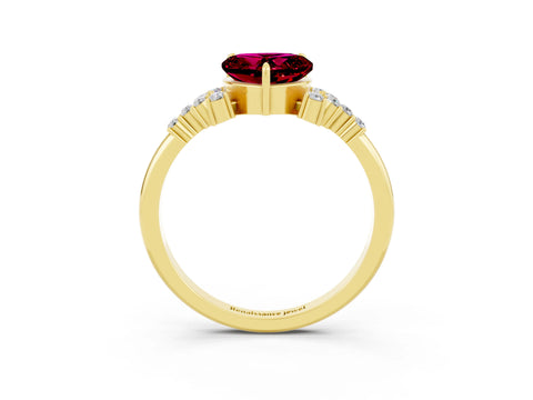 Yellow gold Heart Cut Garnet Ring with Side Stones and Four-Prong Setting_39