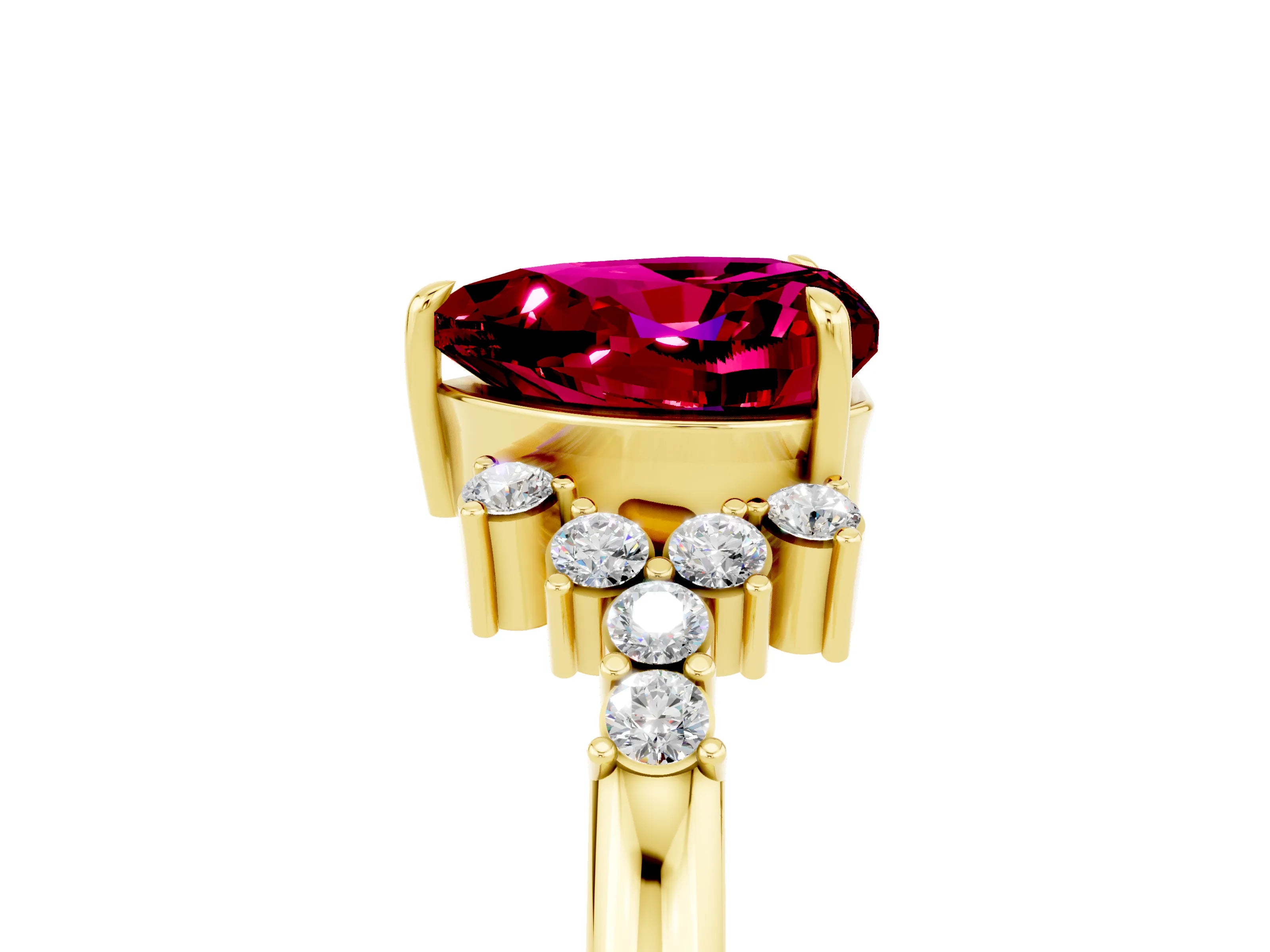 Yellow gold Heart Cut Garnet Ring with Side Stones and Four-Prong Setting_41