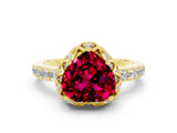 Yellow gold Heart Cut Garnet Scalloped Halo Engagement Ring with Round Shared Prong Band_24