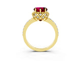 Yellow gold Heart Cut Garnet Scalloped Halo Engagement Ring with Round Shared Prong Band_27
