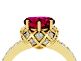 Yellow gold Heart Cut Garnet Scalloped Halo Engagement Ring with Round Shared Prong Band_28