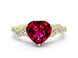 Yellow gold Heart Cut Garnet Scattered Round Accent Ring with Prong Setting_12