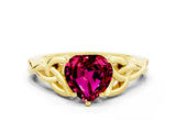 Yellow gold Heart Cut Garnet Solitaire Celtic Knot Ring with Four-Prong Setting_12
