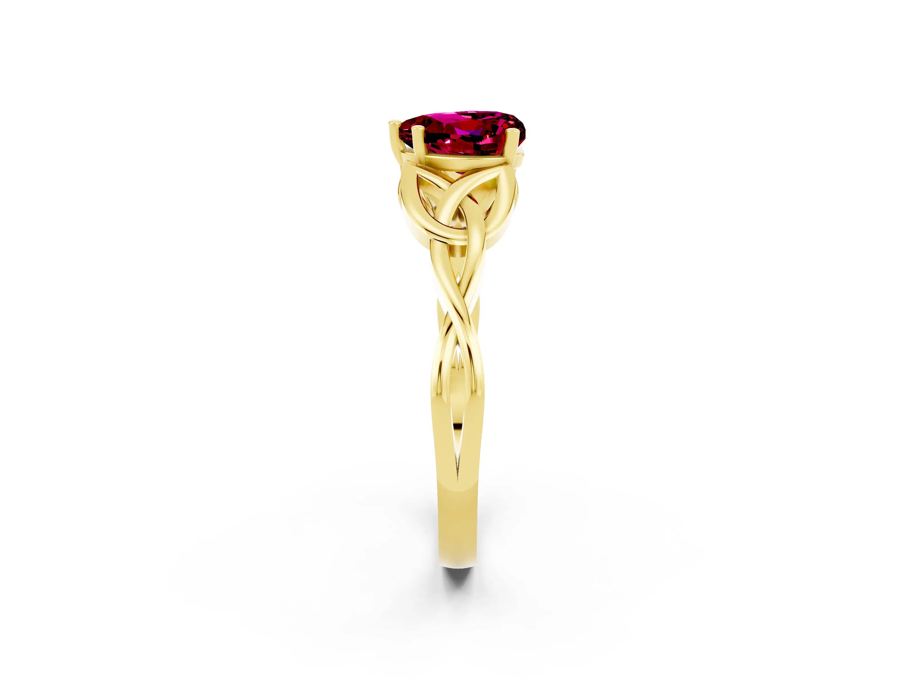 Yellow gold Heart Cut Garnet Solitaire Celtic Knot Ring with Four-Prong Setting_14