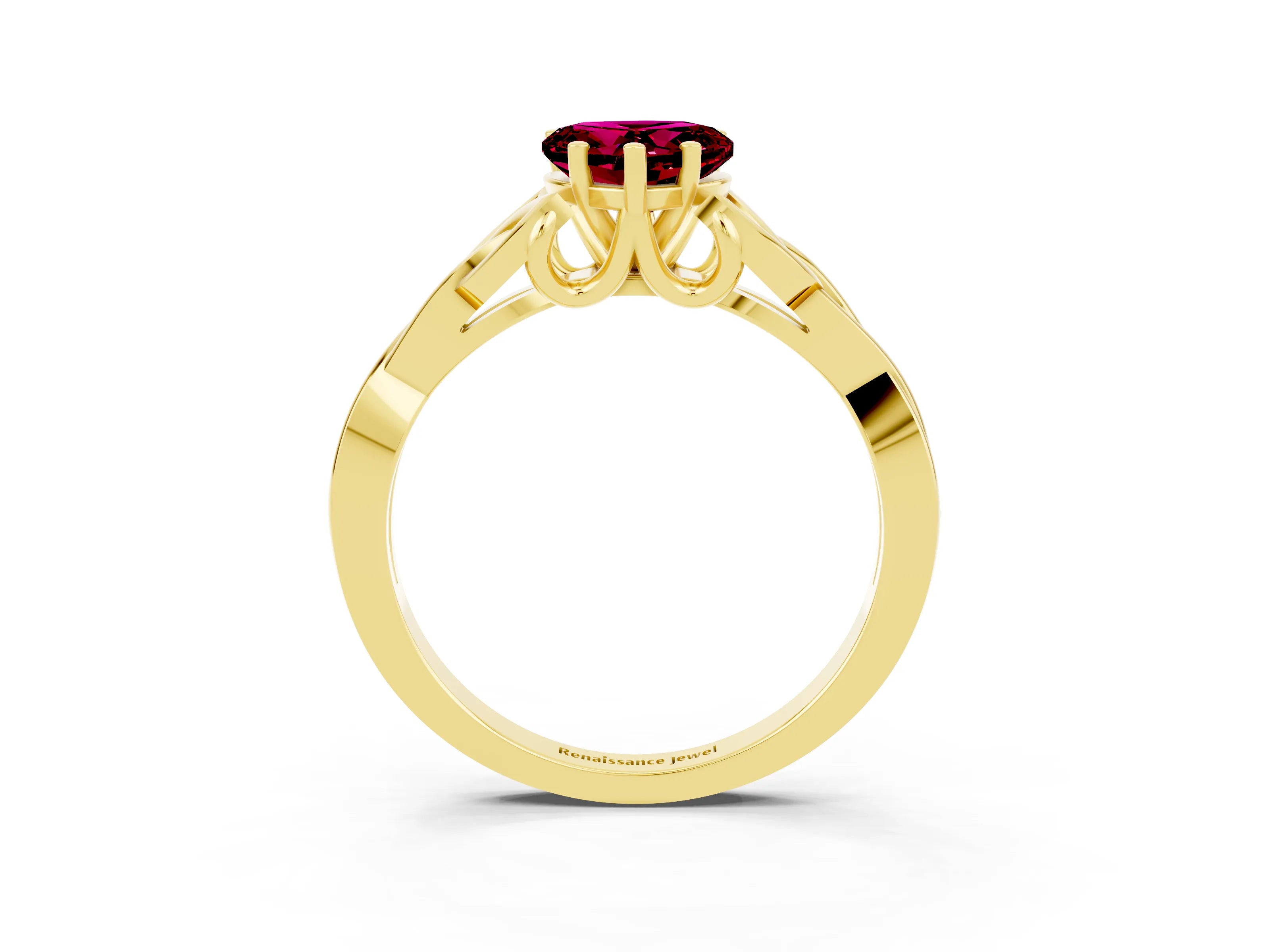 Yellow gold Heart Cut Garnet Solitaire Celtic Knot Ring with Four-Prong Setting_15