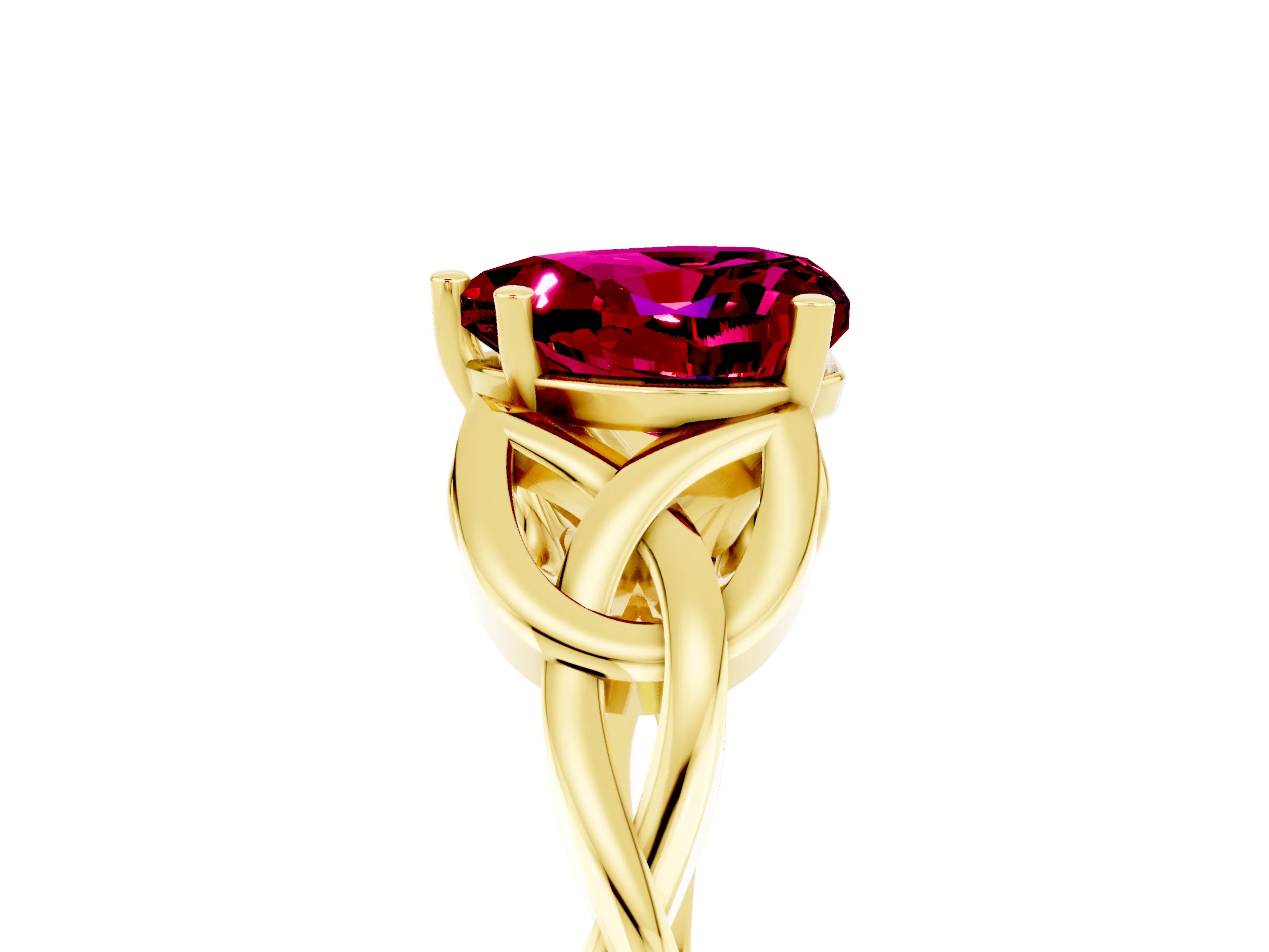 Yellow gold Heart Cut Garnet Solitaire Celtic Knot Ring with Four-Prong Setting_17