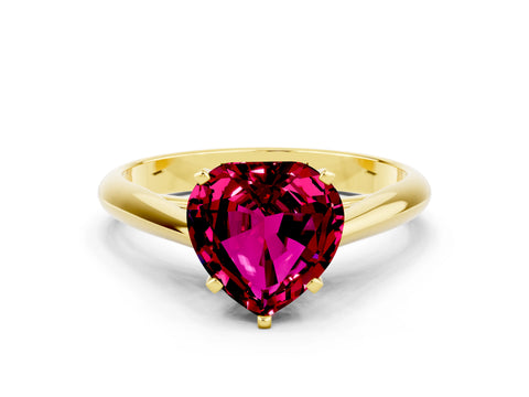 Yellow gold Heart Cut Garnet Solitaire Engagement Ring with Cathedral Setting and Four-Prong Mount_12
