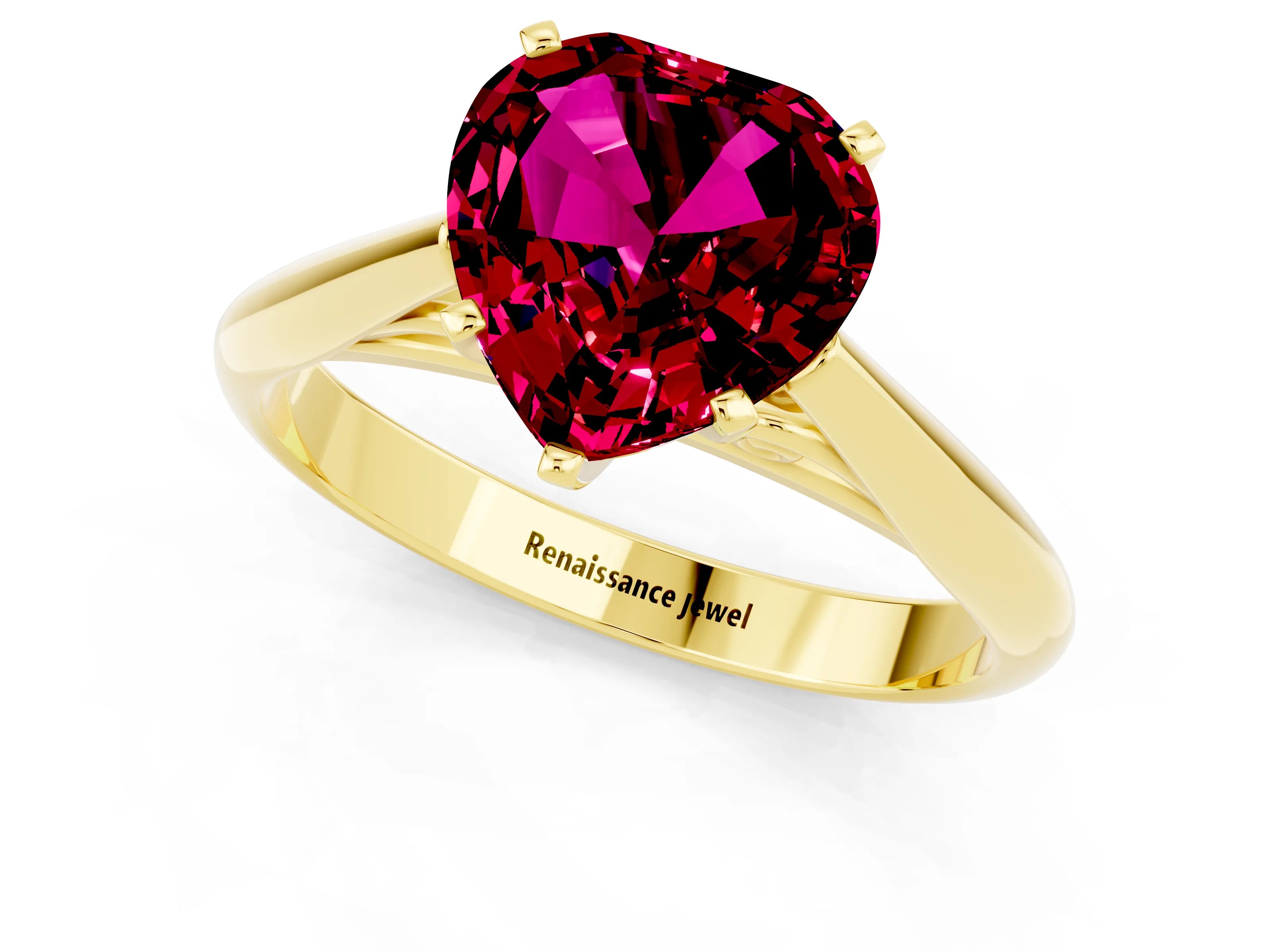 Yellow gold Heart Cut Garnet Solitaire Engagement Ring with Cathedral Setting and Four-Prong Mount_13