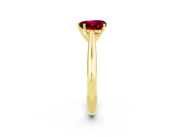Yellow gold Heart Cut Garnet Solitaire Engagement Ring with Cathedral Setting and Four-Prong Mount