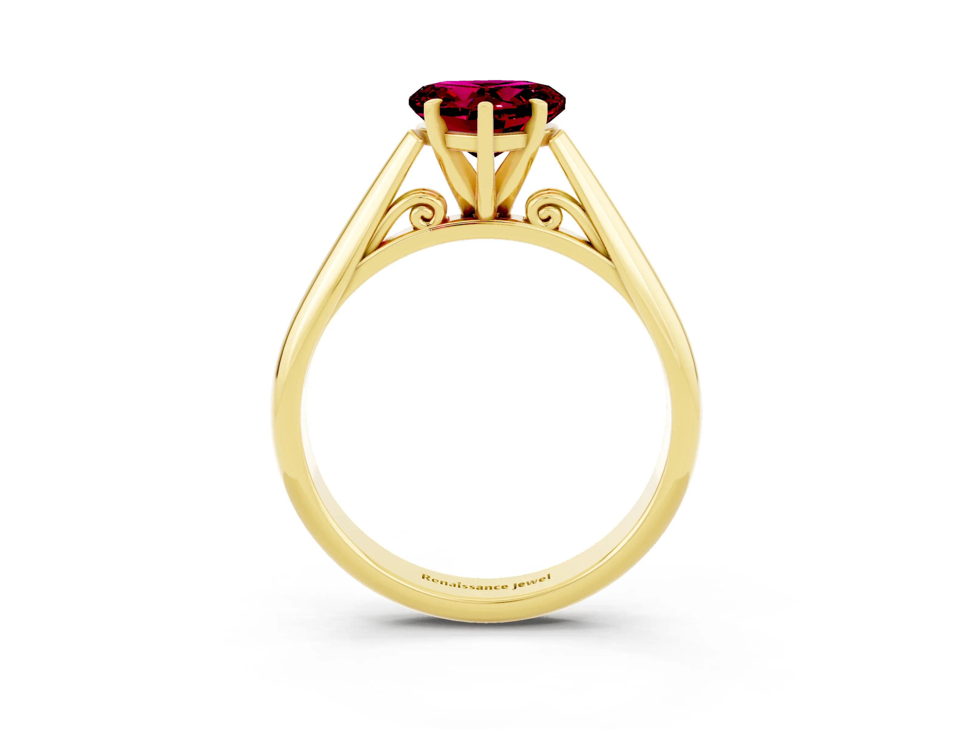 Yellow gold Heart Cut Garnet Solitaire Engagement Ring with Cathedral Setting and Four-Prong Mount_15