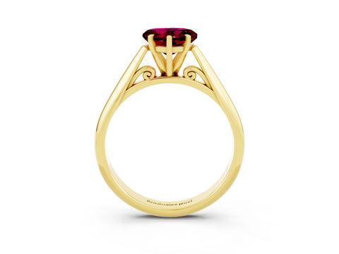 Yellow gold Heart Cut Garnet Solitaire Engagement Ring with Cathedral Setting and Four-Prong Mount_15