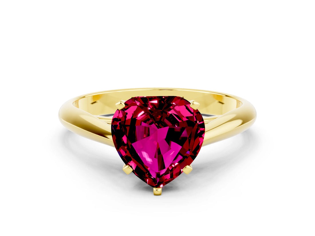 Yellow gold Heart Cut Garnet Solitaire Engagement Ring with Cathedral Setting and Four-Prong Mount_66