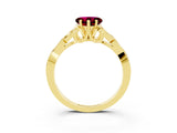 Yellow gold Heart Cut Garnet Solitaire Engagement Ring with Celtic Knot Band and Four-Prong Setting_3