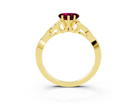 Yellow gold Heart Cut Garnet Solitaire Engagement Ring with Celtic Knot Band and Four-Prong Setting_3