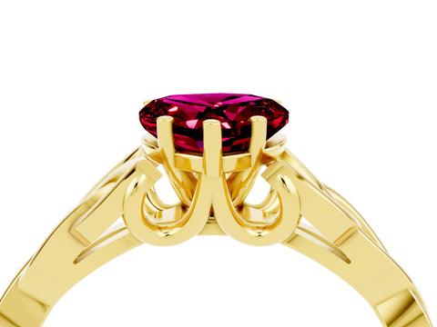 Yellow gold Heart Cut Garnet Solitaire Engagement Ring with Celtic Knot Band and Four-Prong Setting_4