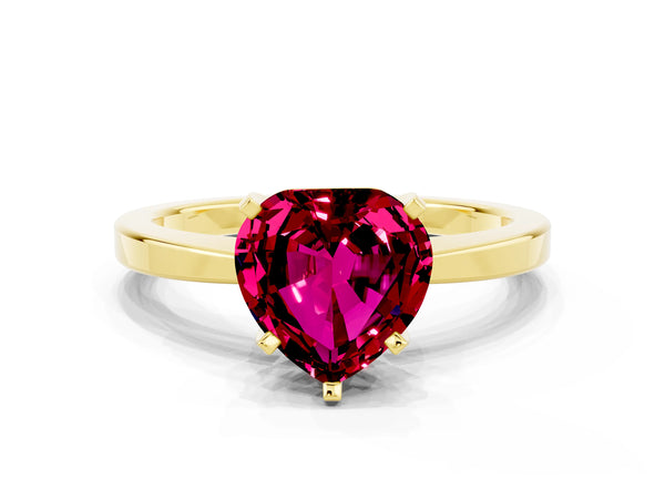 Yellow gold Heart Cut Garnet Solitaire Engagement Ring with Classic Band and Four-Prong Setting