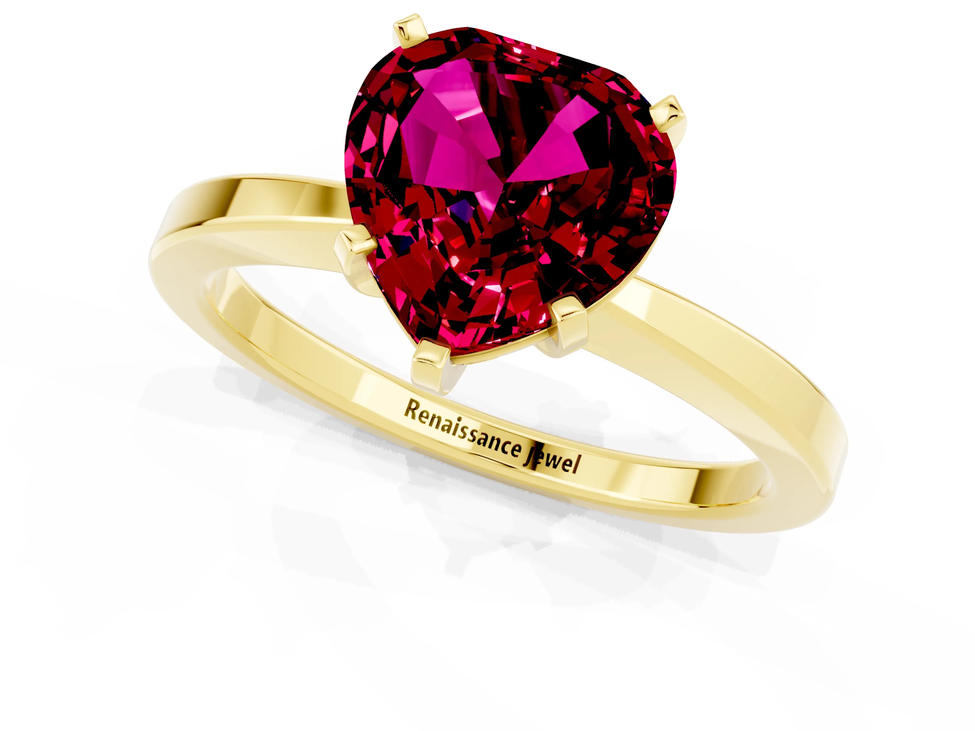 Yellow gold Heart Cut Garnet Solitaire Engagement Ring with Classic Band and Four-Prong Setting_25