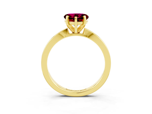 Yellow gold Heart Cut Garnet Solitaire Engagement Ring with Classic Band and Four-Prong Setting