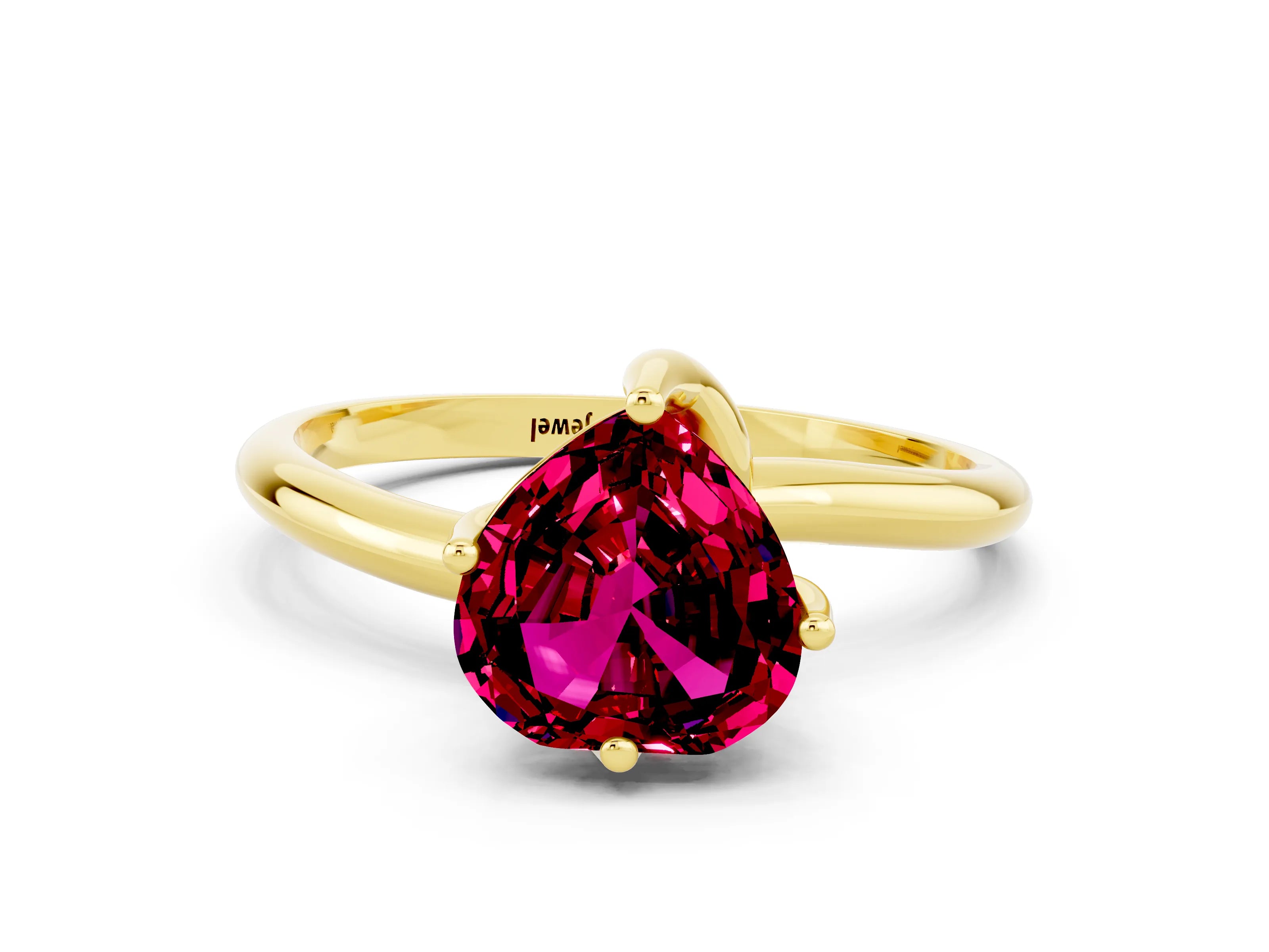 Yellow gold Heart Cut Garnet Solitaire Engagement Ring with Four-Prong Setting and Classic Band_12
