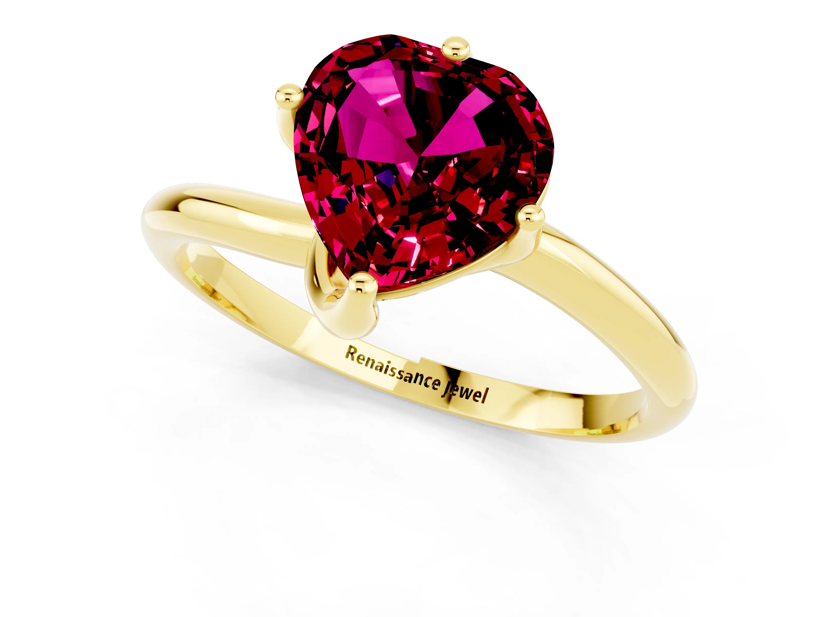 Yellow gold Heart Cut Garnet Solitaire Engagement Ring with Four-Prong Setting and Classic Band_13