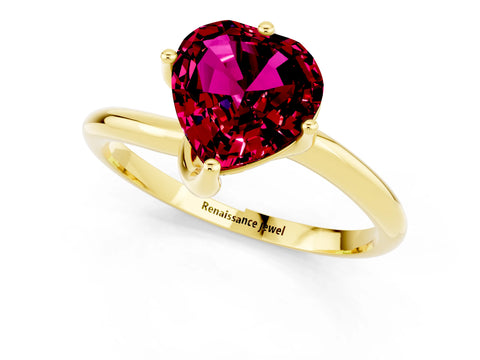 Yellow gold Heart Cut Garnet Solitaire Engagement Ring with Four-Prong Setting and Classic Band_13