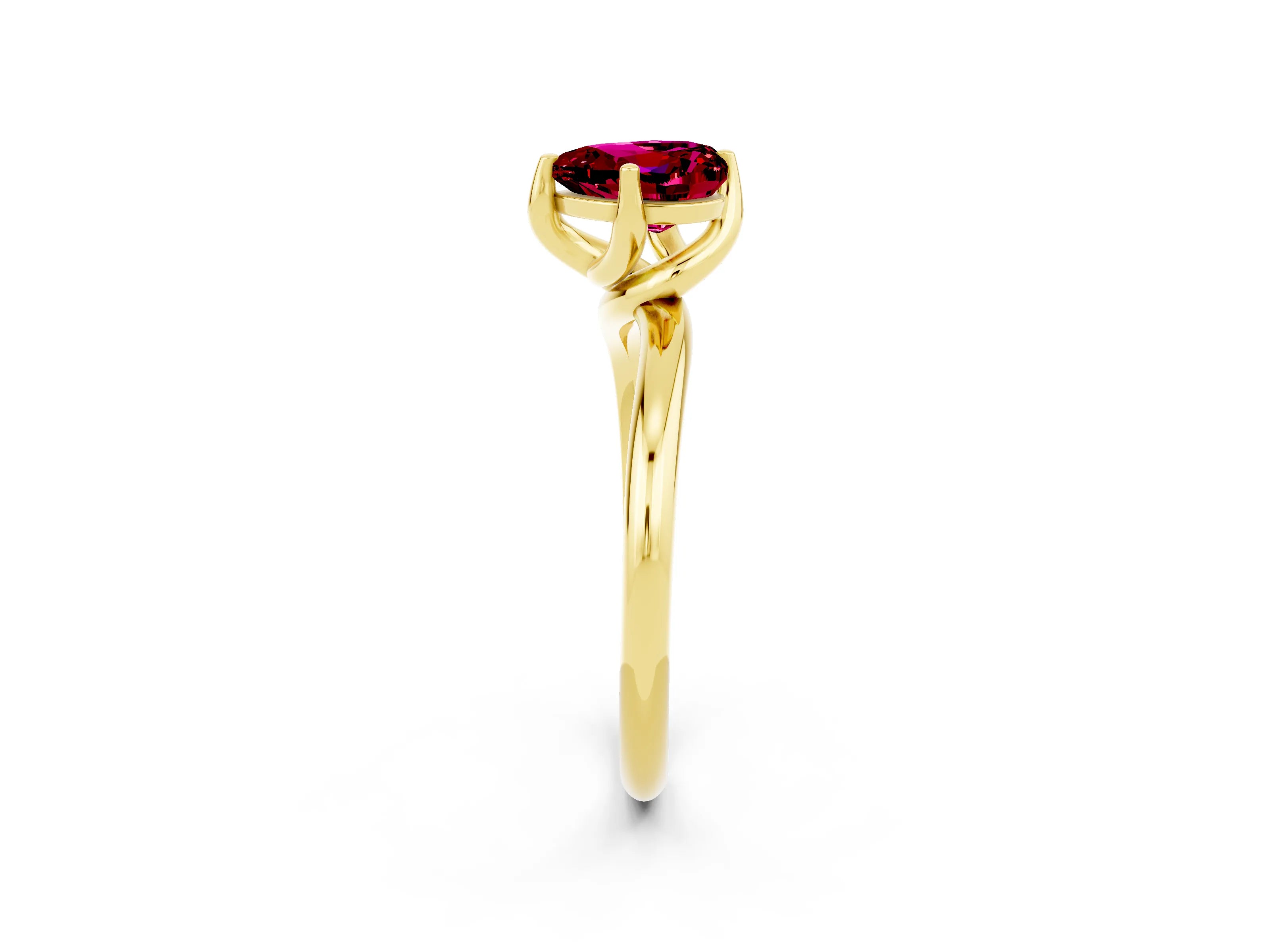 Yellow gold Heart Cut Garnet Solitaire Engagement Ring with Four-Prong Setting and Classic Band_14