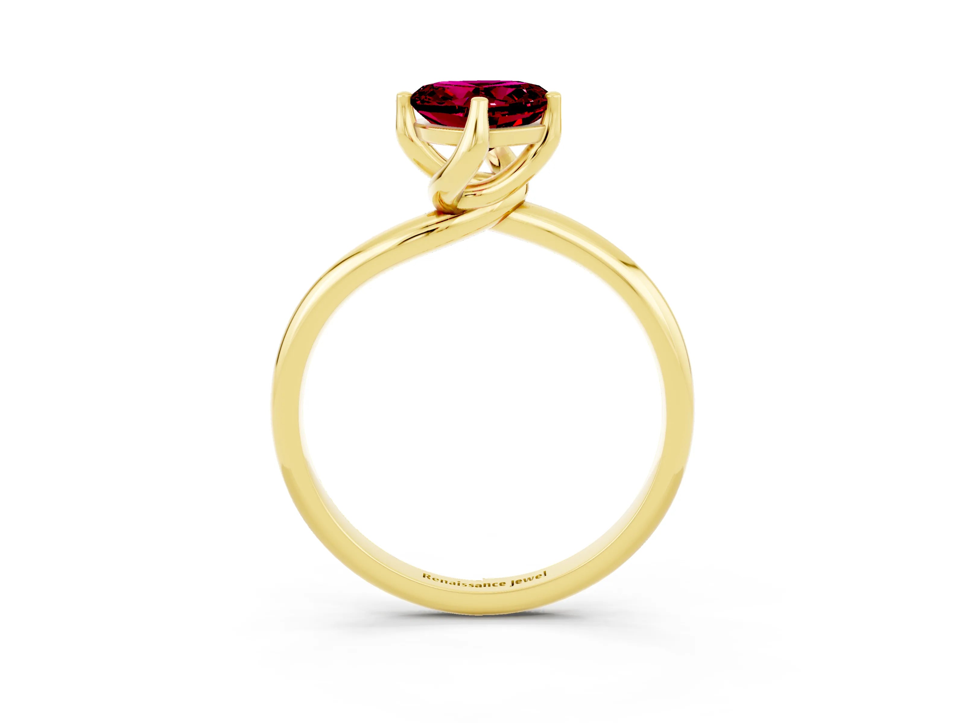 Yellow gold Heart Cut Garnet Solitaire Engagement Ring with Four-Prong Setting and Classic Band_15