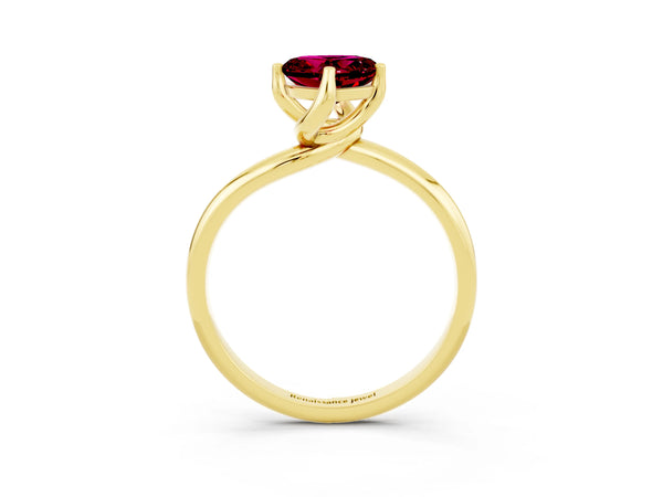 Yellow gold Heart Cut Garnet Solitaire Engagement Ring with Four-Prong Setting and Classic Band