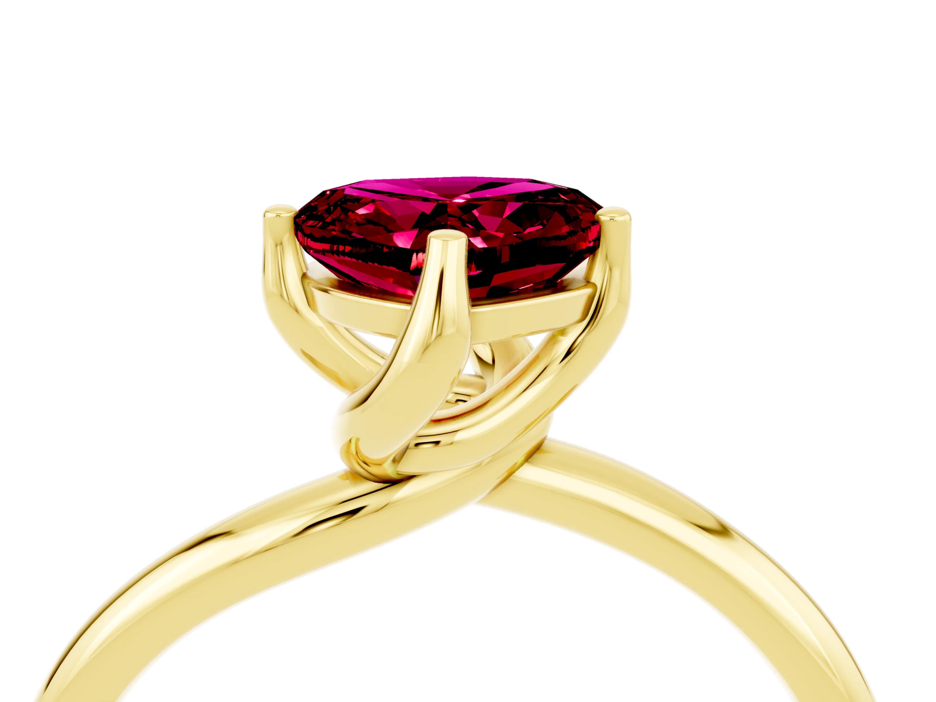 Yellow gold Heart Cut Garnet Solitaire Engagement Ring with Four-Prong Setting and Classic Band_16