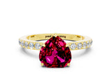 Yellow gold Heart Cut Garnet Solitaire Engagement Ring with Pavé Band and Four-Prong Setting