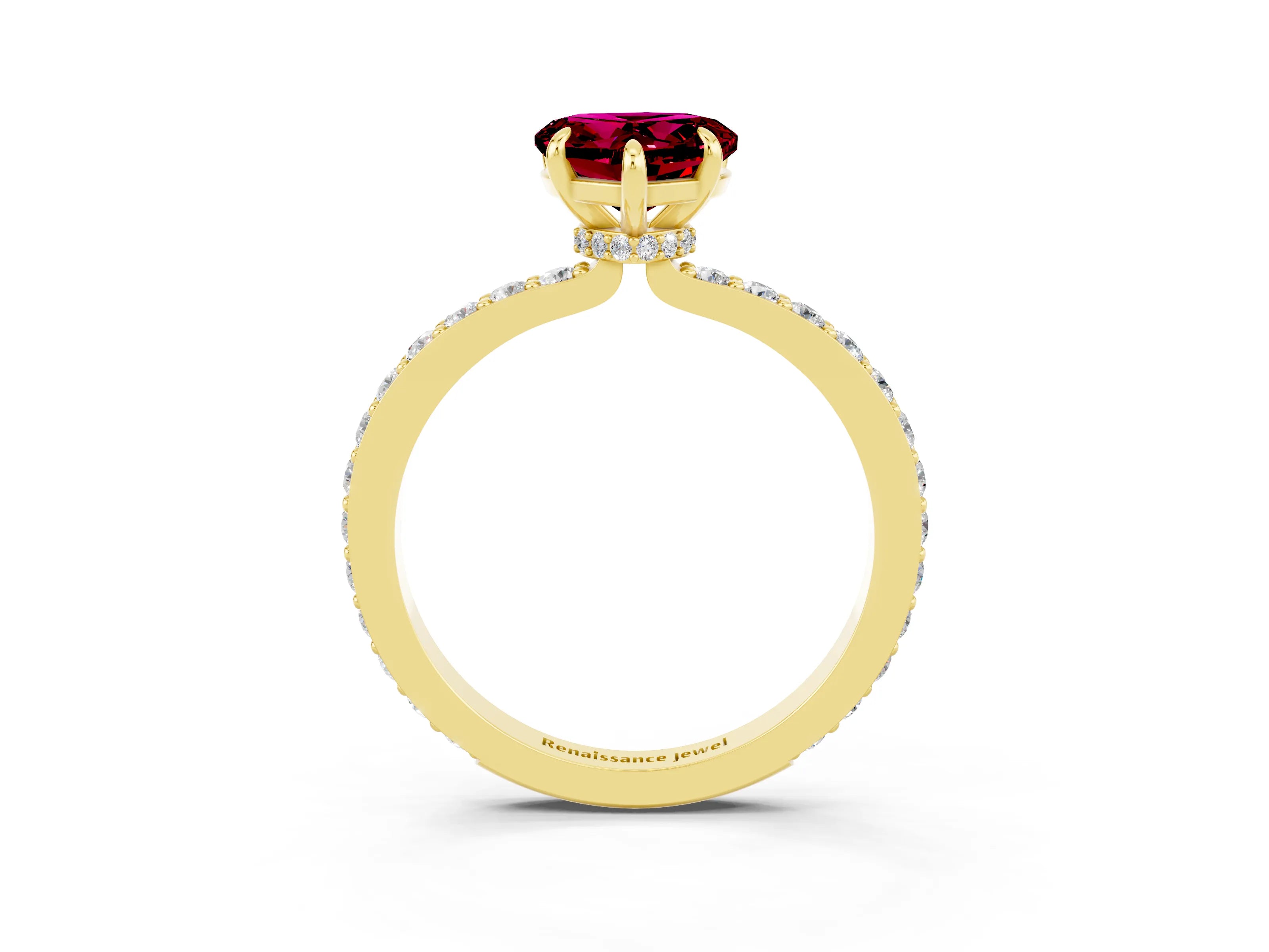 Yellow gold Heart Cut Garnet Solitaire Engagement Ring with Pavé Band and Four-Prong Setting_3